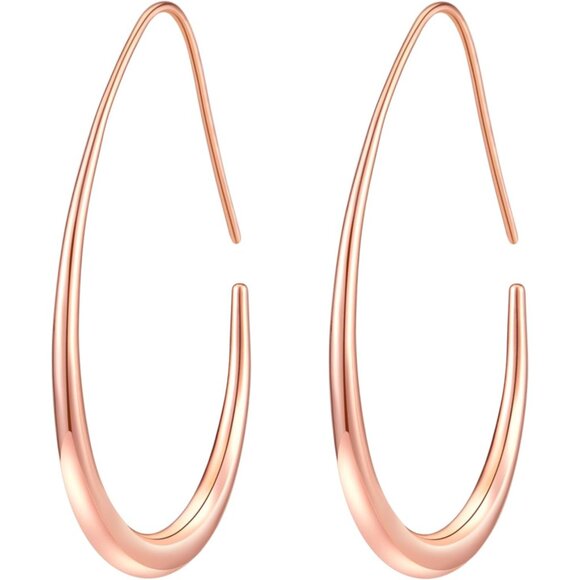Rose gold Lightweight Teardrop Large Oval Pull Through Hoop Earrings for Women - Picture 1 of 6